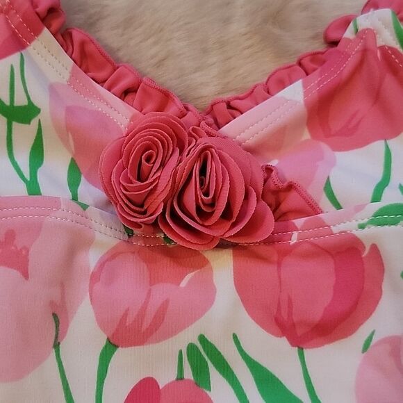 JANIE AND JACK PINK TULIP PATTERN SWIMSUIT, SIZE 2T - Picture 3 of 6